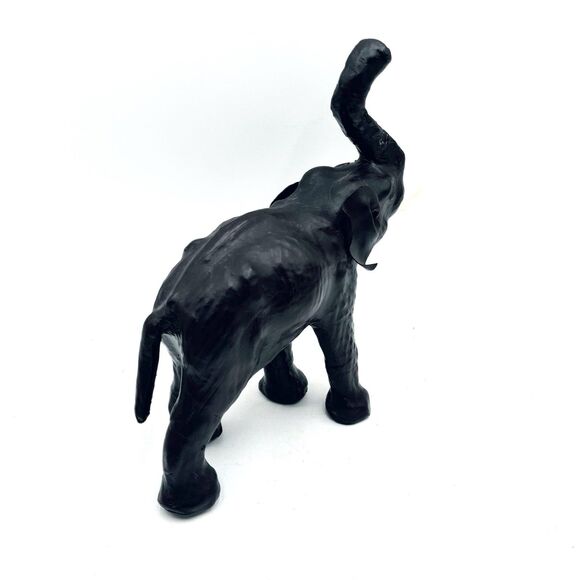 Vintage Leather Wrapped Elephant Figure Good Luck Trunk Up w Tusks - Picture 6 of 10